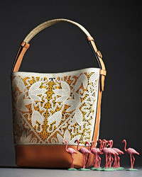 Tory Burch Floral Laser Cut Bucket Tote Bag Parcht Floral