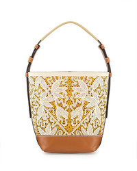 Tory Burch Floral Laser Cut Bucket Tote Bag Parcht Floral