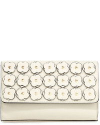 Beige Floral Leather Clutch