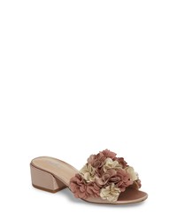 Beige Floral Leather Heeled Sandals