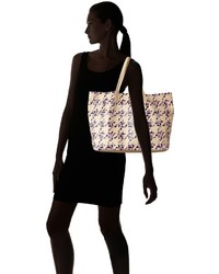 Yarnz Floral Houndstooth Leather Tote Bagcamel