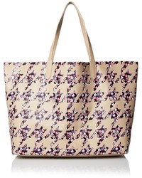 Yarnz Floral Houndstooth Leather Tote Bagcamel