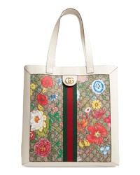 Gucci Large Ophidia Floral Gg Supreme Canvas Leather Tote