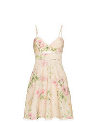 Beige Floral Linen Tank Dress