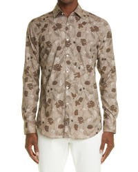 Canali Slim Fit Stretch Floral Button Up Shirt