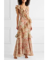 Johanna Ortiz Belle Of The Ball Ruffled Floral Print Silk Organza Dress