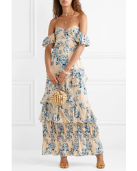 Johanna Ortiz Drapes Of Solitude Off The Shoulder Cutout Floral Print Silk Maxi Dress