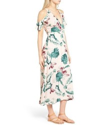 Lush Floral Cold Shoulder Midi Dress