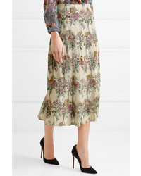 Gucci Crystal Embellished Pleated Printed Silk Twill Skirt