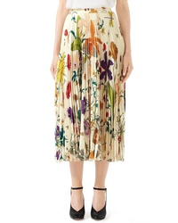 Gucci Gothic Floral Print Pleated Silk Twill Midi Skirt
