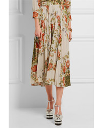 Gucci for NET-A-PORTE Pleated Floral Print Silk Midi Skirt