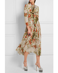 Gucci for NET-A-PORTE Pleated Floral Print Silk Midi Skirt