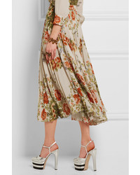 Gucci for NET-A-PORTE Pleated Floral Print Silk Midi Skirt