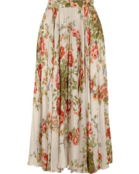 Gucci for NET-A-PORTE Pleated Floral Print Silk Midi Skirt