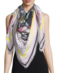 Givenchy Square Floral Bouquet Star Print Cashmere Scarf Cream