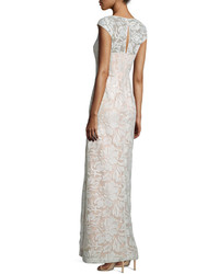 Kay Unger New York Floral Embroidered Sequined Gown Blush