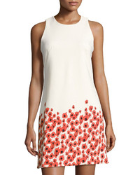 Neiman Marcus Floral Print Sleeveless Shift Dress Whitered