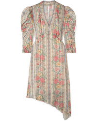 Anna Sui Whisper Rose Floral Print Asymmetric Satin Dress
