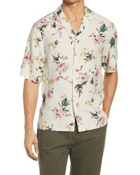 Officine Generale Eren Floral Print Short Sleeve Button Up Shirt In Ecrupinkgreen At Nordstrom