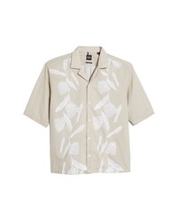 BOSS Lars Floral Stretch Cotton Blend Short Sleeve Button Up Shirt In Light Beige At Nordstrom