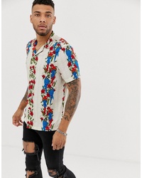 ASOS DESIGN Regular Fit Shirt In Parrot Print With Revere Collar
