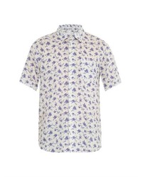 120% Lino Stripe And Floral Print Short Sleeved Shirt