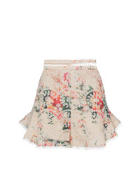 Zimmermann Llia Floral Print Embroidered Cotton Shorts