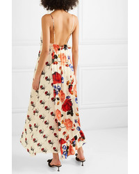 Mother of Pearl Wrap Effect Floral Print Silk Satin Maxi Dress