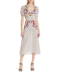 Beige Floral Silk Midi Dress