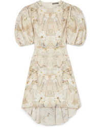 Alexander McQueen Asymmetric Floral Print Silk De Chine Dress