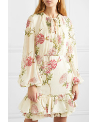 Giambattista Valli Ruffled Floral Print Silk Chiffon Mini Dress
