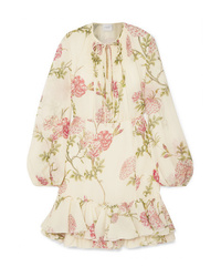 Giambattista Valli Ruffled Floral Print Silk Chiffon Mini Dress