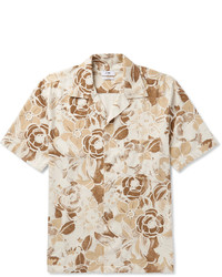 Cmmn Swdn Camp Collar Floral Print Slub Silk Shirt