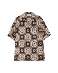 Nanushka Bodil Short Sleeve Silk Button Up Camp Shirt In Brown Tile Print At Nordstrom
