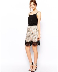 Asos Pleated Midi Skirt In Floral Print With Lace Hem