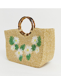 Skinnydip Kaia Straw Tote Bag With Bamboo Handle