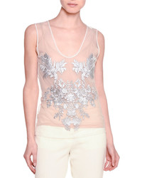 Stella McCartney Sleeveless Floral Embroidered Top Natural