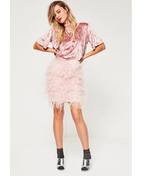 Missguided Pink All Over Feather Mini Skirt