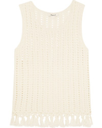 Madewell Fringed Open Knit Cotton Blend Top Cream