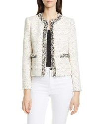 Rebecca Taylor Fringe Detail Cotton Blend Tweed Jacket