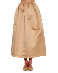 Rochas Pleated Full Duchess Satin Skirt