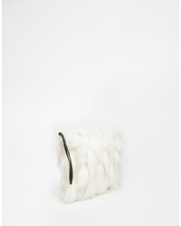 Story Of Lola Faux Fur Clutch Bag In Cream With White Contrast