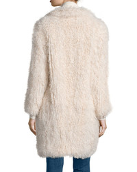 Elizabeth and James Hart Long Sleeve Shearling Fur Coat Nude