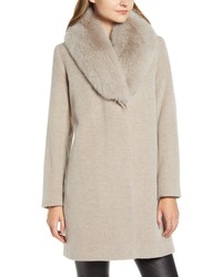 Fleurette Genuine Fox Fur Collar Wool Coat