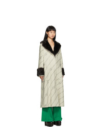 Gucci Off White Faux Fur Collar Crystal Gg Coat