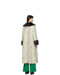 Gucci Off White Faux Fur Collar Crystal Gg Coat