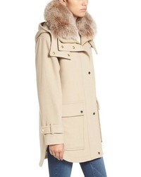 Trina Turk Peyton Genuine Fox Fur Trim Wool Blend Duffle Coat
