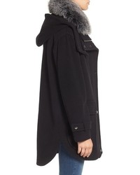 Trina Turk Peyton Genuine Fox Fur Trim Wool Blend Duffle Coat
