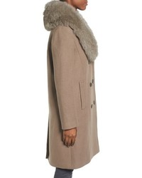 Elie Tahari Trystan Wool Blend Coat With Genuine Fox Fur Trim