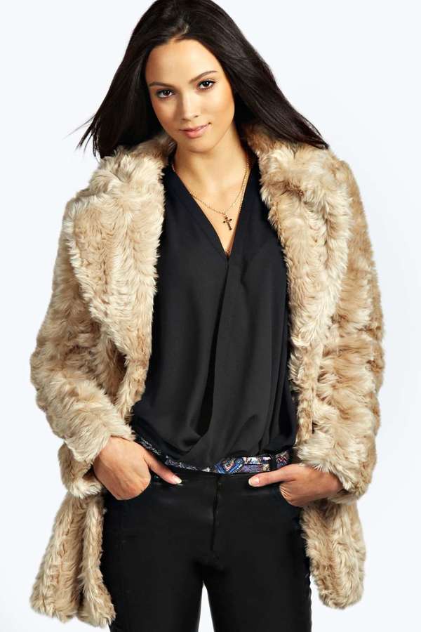 Boohoo Liv Oversized Collar Longline Faux Fur Coat | Where to buy ...